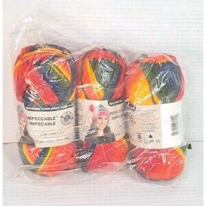 Lot (3) Loops & Threads Impeccable Yarn Rainbow Bright Skeins Orange 16001 3.5oz
